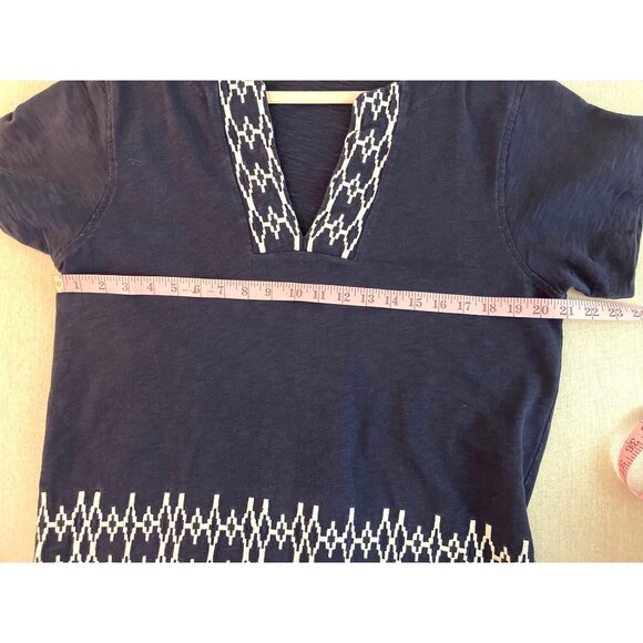 J.Crew Navy Short-Sleeve Embroidered Cotton Top L - Picture 4 of 5